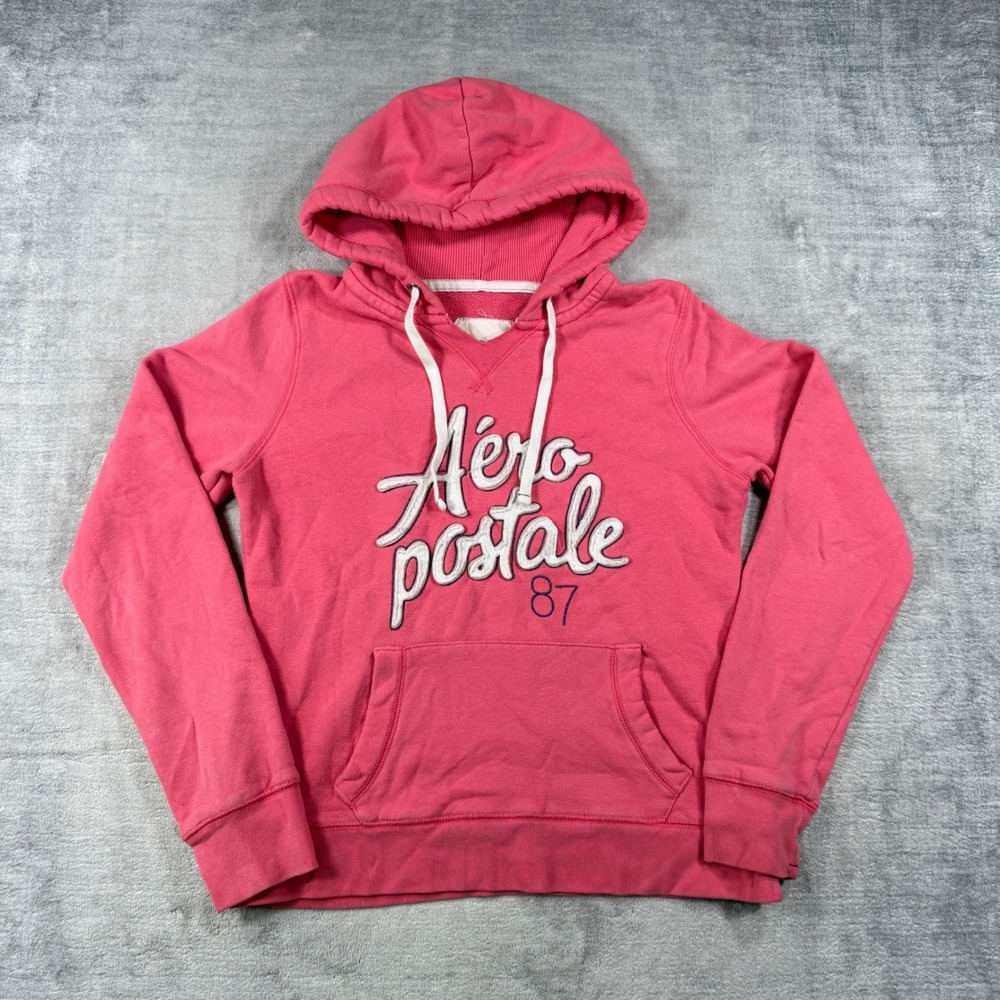 Aeropostale Sweatshirt Womens XL Pink Logo Graphic Pullover Hoodie Y2K Preppy